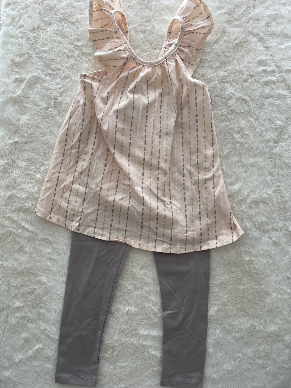SALE! NWT Savannah Girls Pink Stripe Ruffle Tank with Gray Leggings 3 Pc Set 5T